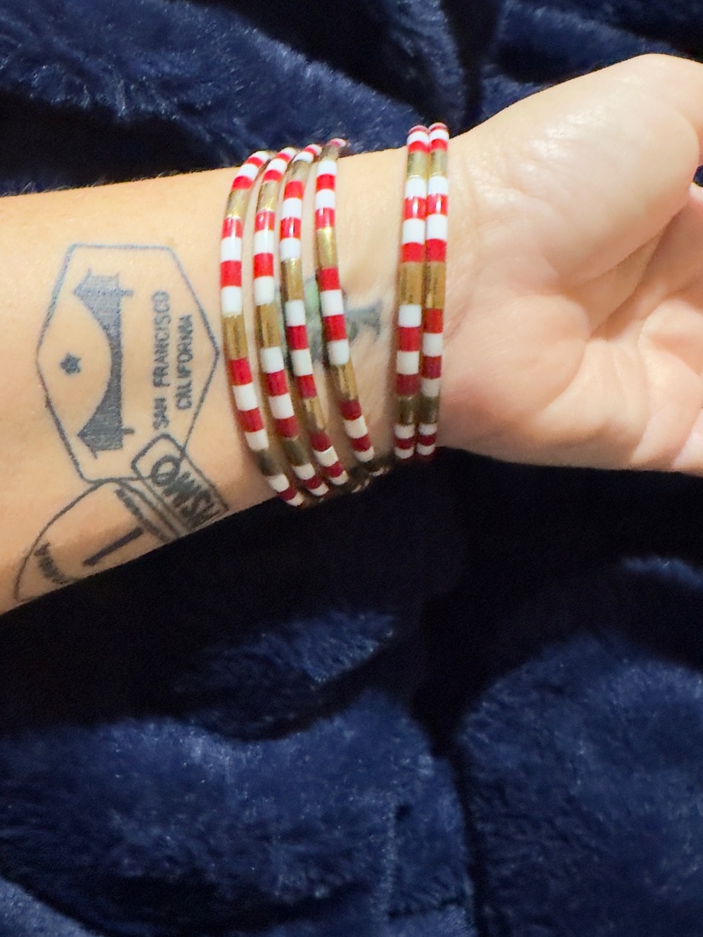 BuDhaGirl Stack of Red, White and Gold Bangles